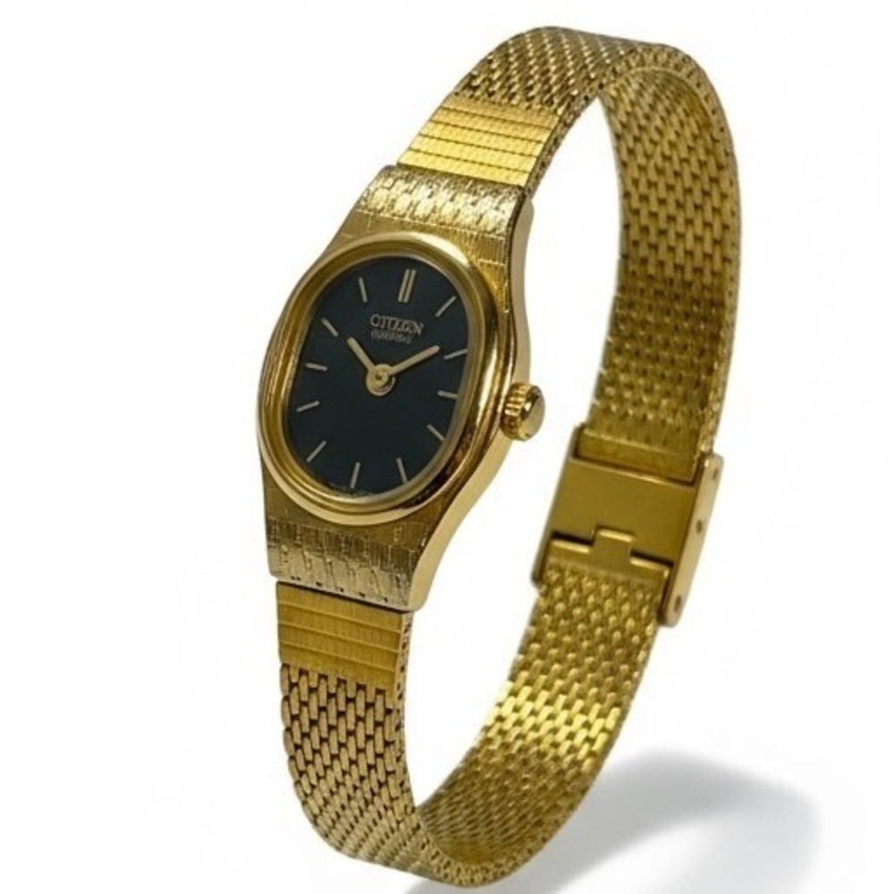 Citizen Women's Gold-Tone Mesh Bracelet Watch with Black Dial